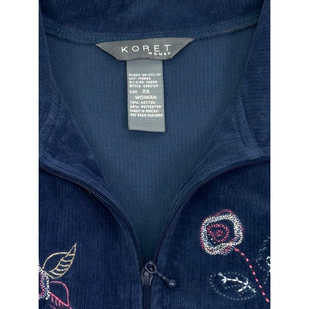 Koret Woman Blue Embroidered Corduroy Zip-Up Jacket Size 2X - Picture 7 of 9